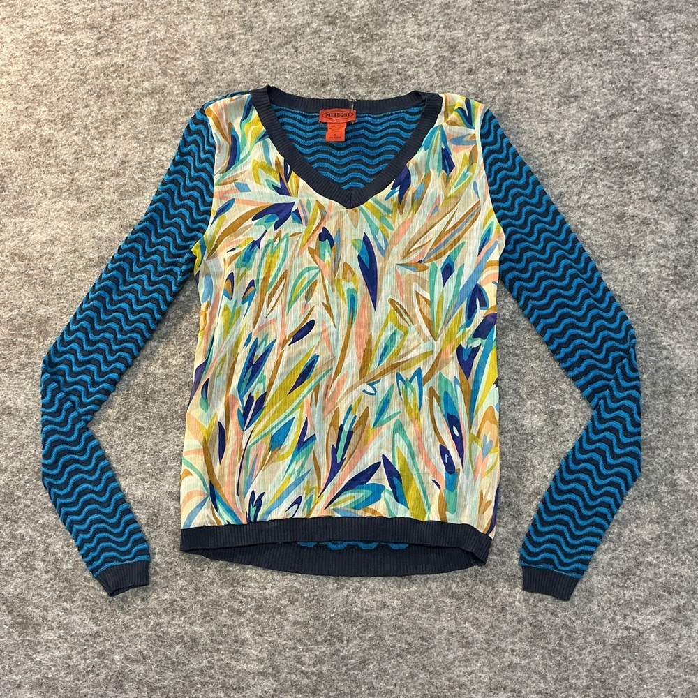 Missoni Vintage Sheer Panel Knit Contrast Sleeve Top WWW